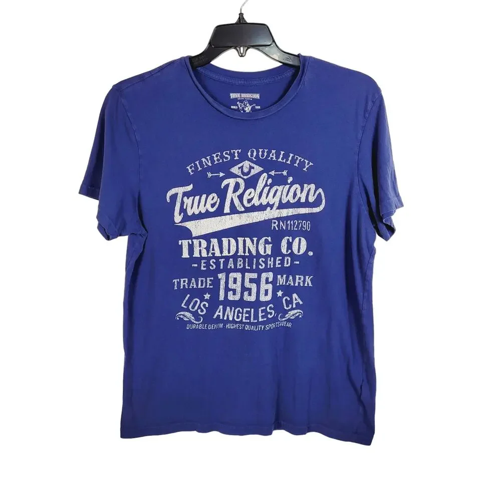 True Religion mens blue short sleeved retro logo graphic t-shirt Size Large